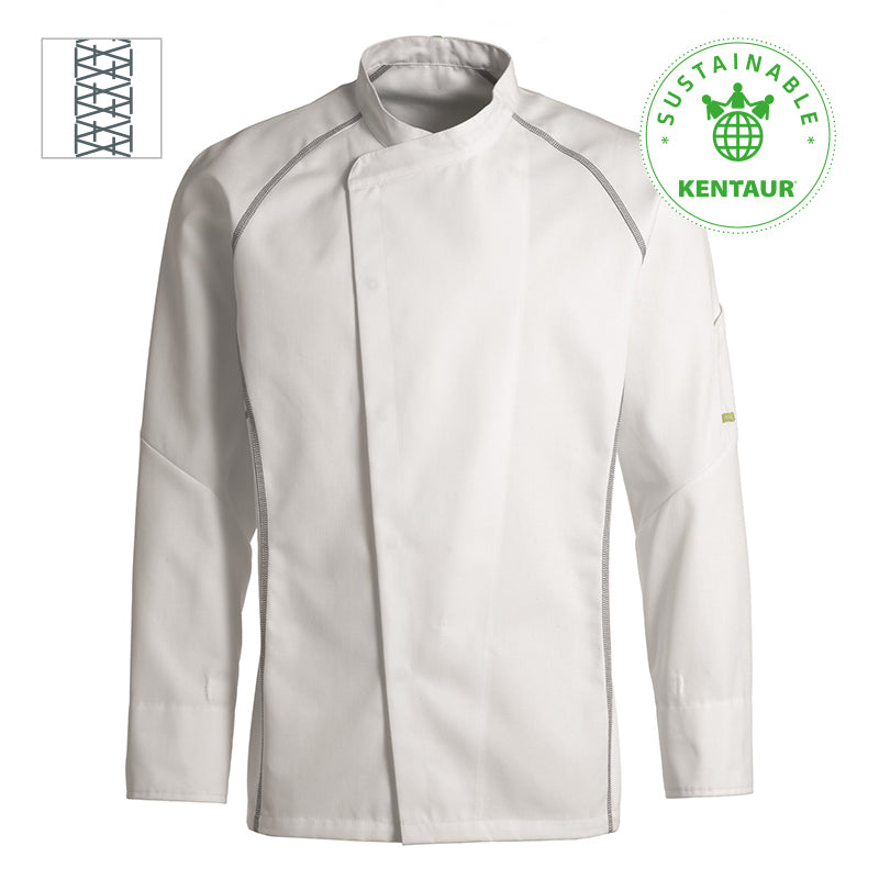Kentaur unisex Service/Kokke jakke - Hvid m. grå (23401)