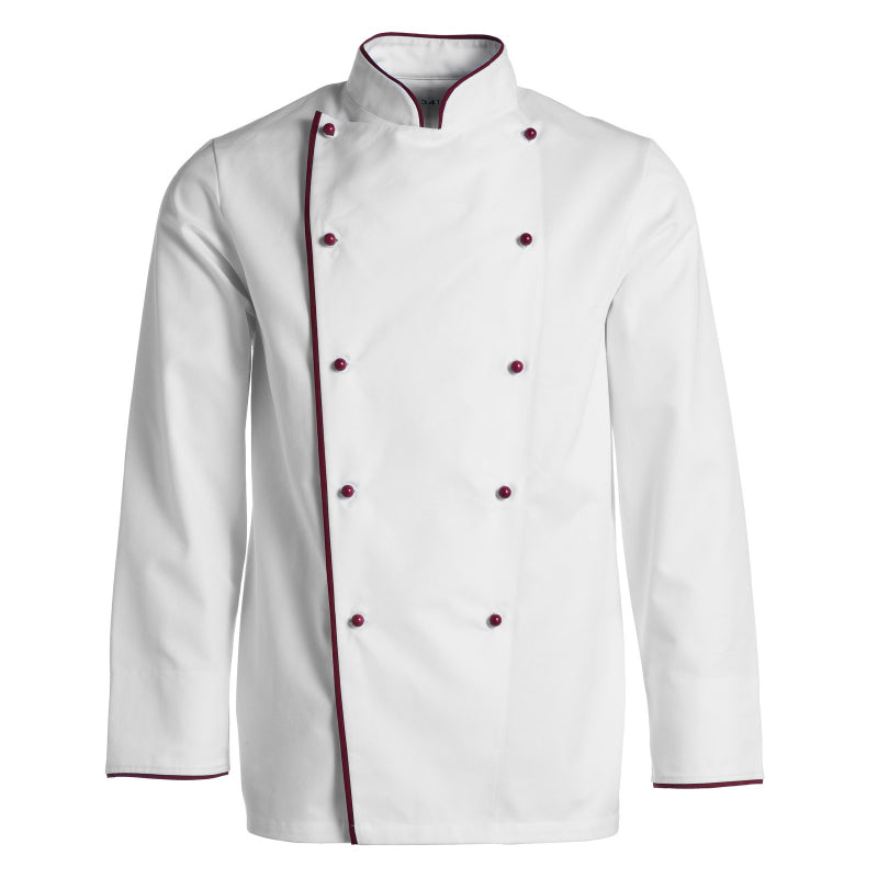 Kentaur Unisex kokkejakke - Hvid, m/ bordeaux piping (2341)